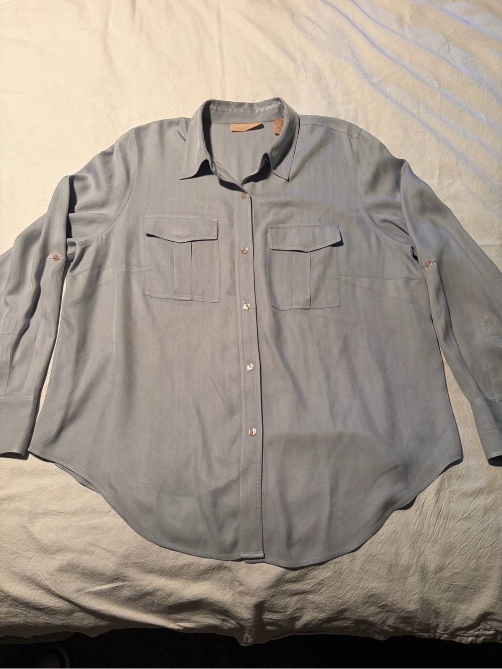 Kate Hill Women’s Light Blue Silk Button-Down Shirt